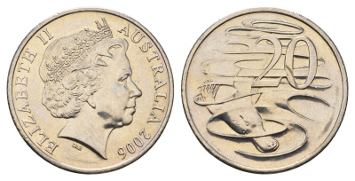 Австралия 20 центов 2006 Елизавета II (1952-2022), утконос KM 403 медно-никель UNC 190-747