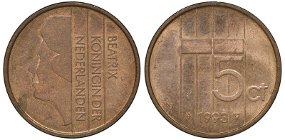 НИДЕРЛАНДЫ 5 ЦЕНТОВ 1993 KM 202 бронза 72-1151