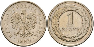 Польша 1 злотых 1995 MW KM 282 медно-никель 4135-344