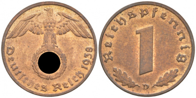 ГЕРМАНИЯ 1 РЕЙХСПФЕННИГ 1938 D J 361, KM 89 бронза aUNC 73-265