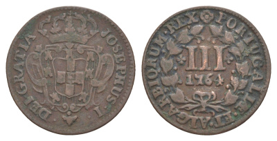 Португалия 3 реала 1764 Жозе I (1750-1777) KM 241 бронза 4127-643