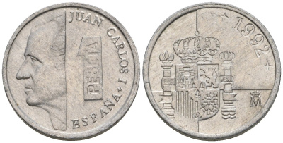 Испания 1 песета 1992 M, Хуан Карлос I (1975-2014) KM 832 алюминий 4602-1149