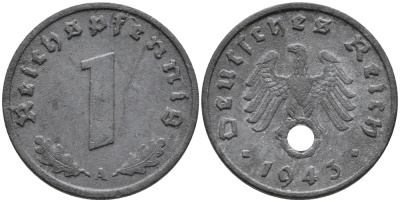 ГЕРМАНИЯ 1 РЕЙХСПФЕННИГ 1943 A KM 97, J.369 цинк 96-759