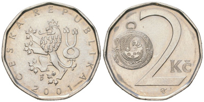 Чехия 2 кроны 2001 b’ KM 9 сталь плакированная никелем aUNC 4516-617