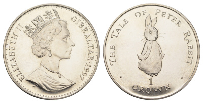 Гибралтар 1 крона 1997 Кролик Питер KM 525 медно-никель BU 1524-1934