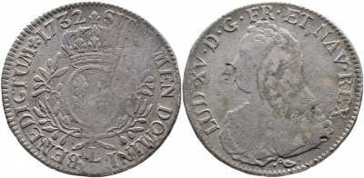 Франция 1 экю 1732 L, Людовик XV (1715-1774) KM 486.12 серебро 413-2725