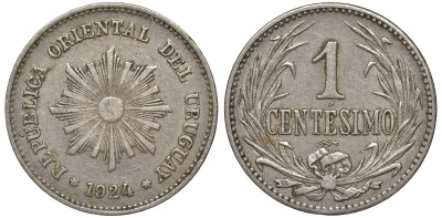 Уругвай 1 сентесимо 1924 KM 19 медно-никель 3955-828