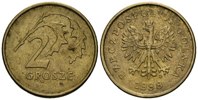 Польша 2 гроша 1998 MW KM 277, Parchimowicz 702e латунь 4136-764