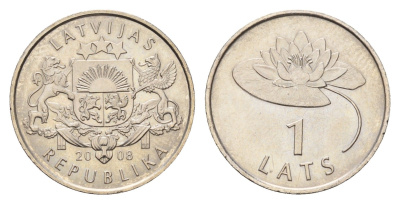 Латвия 1 лат 2008 Лилия KM 92 медно-никель UNC 4679-341