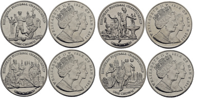 Остров Мэн 1 крона 2012 14 ый чемпионат Европы по футболу, коллекция из 4 монет KM 1461, 1462, 1463, 1464 медно-никель UNC M94-10