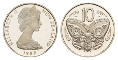 Новая Зеландия 10 центов 1982 тираж 18.000 экземпляров KM 41 медно-никель PROOF 4127-1343