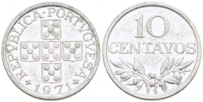 ПОРТУГАЛИЯ 10 СЕНТАВО 1971 KM 594 алюминий 3718-243