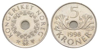 Норвегия 5 крон 1998 Улаф V (1957-1991) KM 463 медно-никель UNC 4635-746