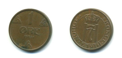 НОРВЕГИЯ 1 ЭРЕ 1951 KM 367 бронза 04-1026