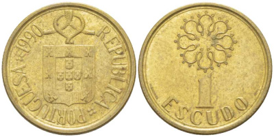 ПОРТУГАЛИЯ 1 ЭСКУДО 1990 KM 632 никель латунь 214-137