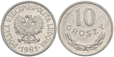 ПОЛЬША 10 ГРОШЕЙ 1981 MW KM АА47 алюминий 4549-766