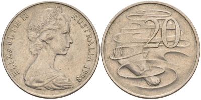 Австралия 20 центов 1978 Елизавета II (1952-2022), утконос KM 66 медно-никель 4131-916