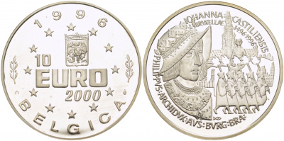 Бельгия 10 евро 2000 Хуана Кастильская 	UC# 324 серебро PROOF 06-271-42