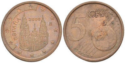 Испания 5 евроцентов 2000 KM 1042 сталь плакированная медью 60-641
