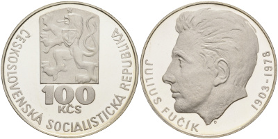 Чехословакия 100 крон 1978 75 лет со дня рождения Юлиуса Фучика (1903-1978) KM 92 серебро PROOF 00-000-00