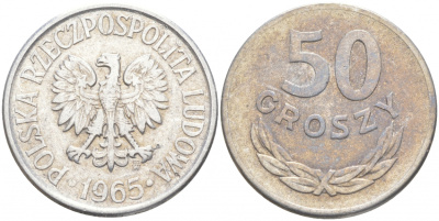 Польша 50 грошей 1965 MW KM 48.1, Parchimowicz 210b алюминий 68-327