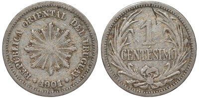 Уругвай 1 сентесимо 1901 KM 19 медно-никель 4169-561