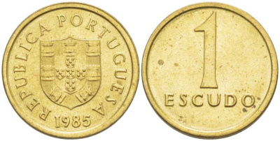 ПОРТУГАЛИЯ 1 ЭСКУДО 1985 KM 614 никель латунь 214-135