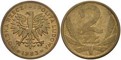 Польша 2 злотых 1983 MW KM 80.1 латунь    4598-1238
