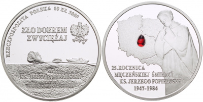 Польша 10 злотых 2009 25 лет со дня убийства Ежи Попелушко, красная слеза KM 701 серебро PROOF 1087-4-55