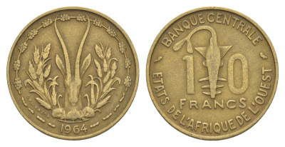 Западная Африка (BCEAO) 10 франков 1964 KM 1a медь алюминий никель 4175-1041