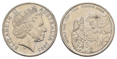 Австралия 20 центов 2005 60 лет со дня окончания Второй Мировой войны KM 745 медно-никель 4652-154