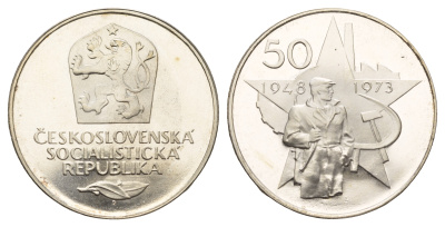 Чехословакия 50 крон 1973 25 лет победы коммунистической партии KM 78 серебро  PROOF  1095-10-61