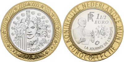Франция 1 1/2 евро 2006 Декларация Шумана, день Европы 9 мая 1950 года, коллекция Нидерландского монетного двора KM 2037 серебро PROOF 11-060-23