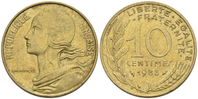 ФРАНЦИЯ 10 САНТИМОВ 1983 ТИП MARIANNE KM 929, LE FRANC 144.23 медь алюминий никель 4573-1031