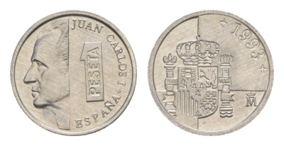Испания 1 песета 1993 M, Хуан Карлос I (1975-2014) KM 832 алюминий UNC 4644-952