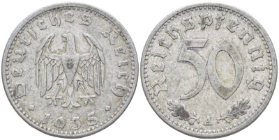 Германия 50 рейхспфеннигов 1935 А KM 87, J. 368 алюминий 4551-1223