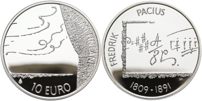 Финляндия 10 евро 2009 Фредрик Пациус, композитор KM 148 серебро  PROOF  11-164-24