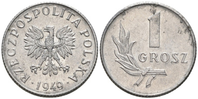 Польша 1 грош 1949 Республика KM 39, Parchimowicz 201 алюминий UNC 4580-439