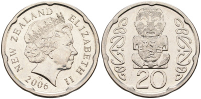 Новая Зеландия 20 центов 2006 Елизавета II (1952-2022), идол Пукаки KM 118а никелированная сталь 4579-1152