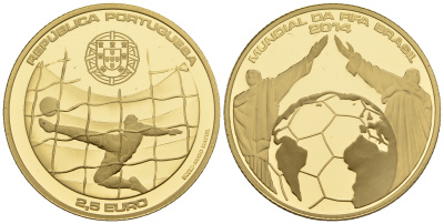 Португалия 2 1/2 евро 2014 чемпионат мира по футболу в Бразилии KM KM 840 b золото PROOF 00-812-30