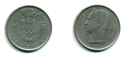 БЕЛЬГИЯ 1 ФРАНК 1952 BELGIQUE KM 142.1 медно-никель 25-1412