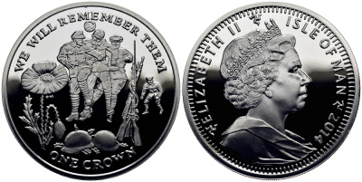 Остров Мэн 1 крона 2014 в память героев первой мировой войны, игра в футбол KM NEW серебро PROOF 1071-3-63