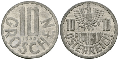 Австрия 10 грошей 1989 KM 2878 алюминий 4135-255