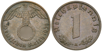 Германия 1 рейхспфенниг 1939 А  KM 89  бронза    4608-655