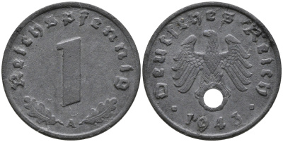 ГЕРМАНИЯ 1 РЕЙХСПФЕННИГ 1943 A KM 97, J.369 цинк 96-762