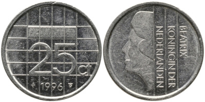 НИДЕРЛАНДЫ 25 ЦЕНТОВ 1996 БЕАТРИКС KM 204 никель 96-1263
