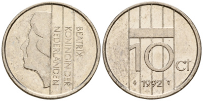 Нидерланды 10 центов 1992 Беатрикс (1980-2013) KM 203 никель    4598-411