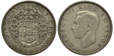Новая Зеландия 1/2 кроны 1942 Георг VI (1936-1952) KM 11 серебро 272-1023