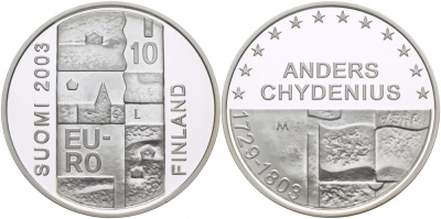 Финляндия 10 евро 2003 200 лет со дня смерти Андерса Чудениуса KM 110 серебро PROOF 11-176-42
