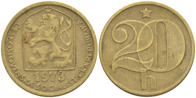 Чехословакия 20 геллеров 1973 KM 74 латунь 3309-658